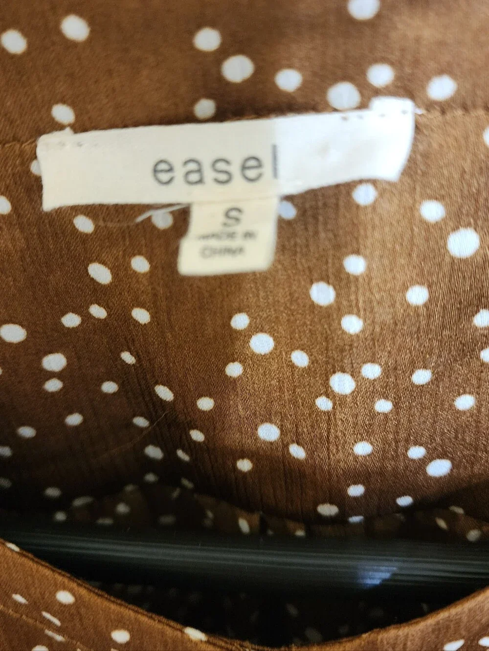 Puff Sleeve Top Women S Brown Polka Dot Bubble Print Satin Feel Oversided Easel - Picture 3 of 8